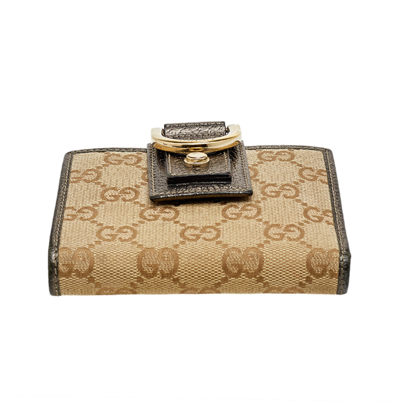GUCCI Beige/Pewter GG Canvas and Leather D Ring Compact Wallet - Picture 7 of 9